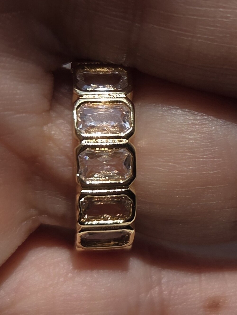 Gold Tone Radiant Cut CZ Eternity Band Ring Sz6 NIB - Picture 6 of 7